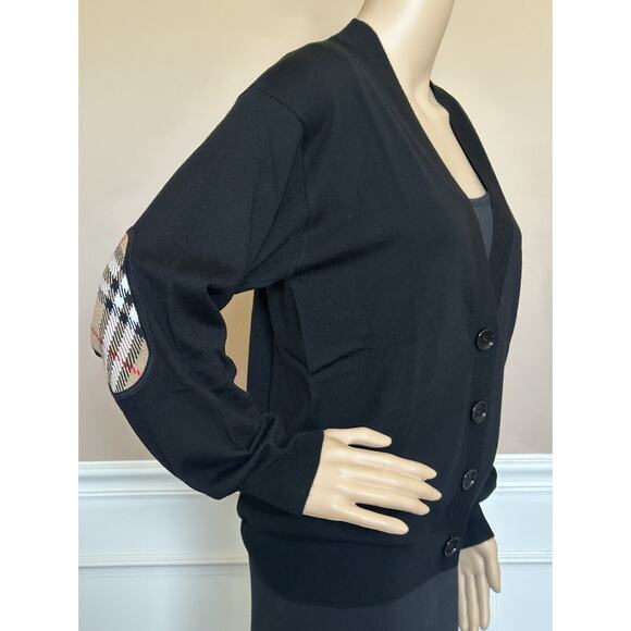 Burberry Sweaters - Burberry Dornoch Wool Black Elbow Patch Cardigan Sweater Small 8091030 NWT $860